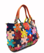 Încarcă imaginea în vizualizatorul Galerie, Geantă de mână frumoasă din piele de vițel cu fermoar și patchwork multicolor
