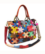 Încarcă imaginea în vizualizatorul Galerie, Geantă de mână frumoasă din piele de vițel cu fermoar și patchwork multicolor
