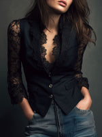 Încarcă imaginea în vizualizatorul Galerie, Top slim fit din dantelă cu straturi false și detalii de vestă

