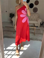 Încarcă imaginea în vizualizatorul Galerie, Rochie midi cu umerii goi și imprimeu floral poziționat
