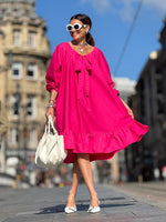 Încarcă imaginea în vizualizatorul Galerie, Rochie tip cămașă cu un umăr în două sensuri, culoare uni
