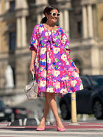 Încarcă imaginea în vizualizatorul Galerie, Fustă-cămașă cu imprimeu floral, cu un singur umăr și două sensuri
