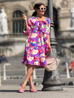 Încarcă imaginea în vizualizatorul Galerie, Fustă-cămașă cu imprimeu floral, cu un singur umăr și două sensuri
