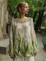 Încarcă imaginea în vizualizatorul Galerie, Elegant Lily Of The Valley Embroidered Linen Tunic
