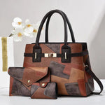 Încarcă imaginea în vizualizatorul Galerie, Set de trei piese pentru geantă tote din piele, lucrată manual, cu model patchwork
