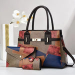 Încarcă imaginea în vizualizatorul Galerie, Set de trei piese pentru geantă tote din piele, lucrată manual, cu model patchwork
