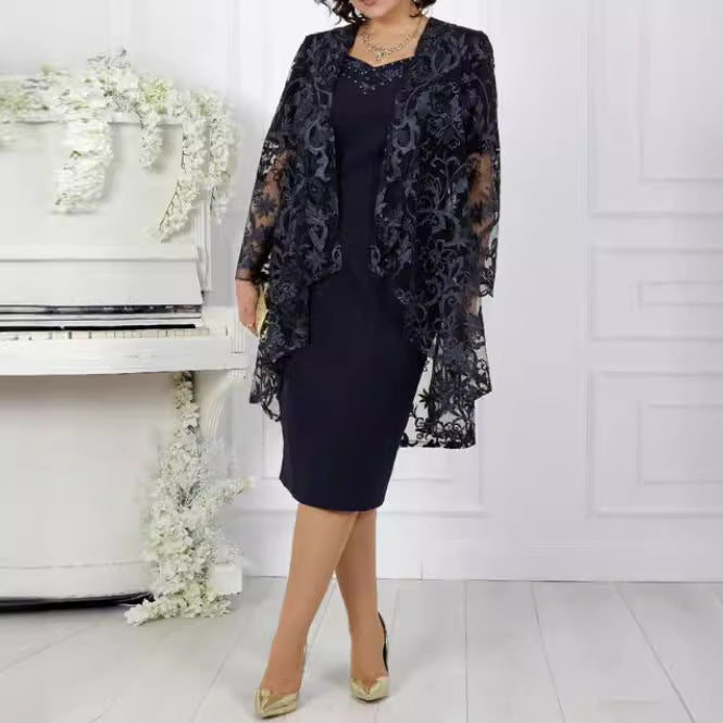 Set elegant de fuste din dantela din doua piese