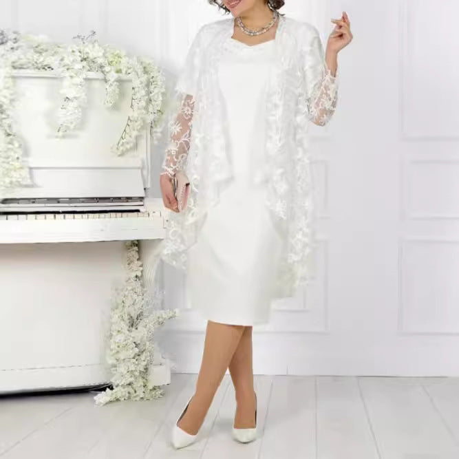 Set elegant de fuste din dantela din doua piese