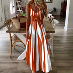 Încarcă imaginea în vizualizatorul Galerie, Rochie lungă în dungi cu decolteu în V în contrast
