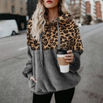 Încarcă imaginea în vizualizatorul Galerie, Pulover cu glugă, cu mânecă lungă, căptușită cu lână, leopard contrastant
