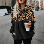 Încarcă imaginea în vizualizatorul Galerie, Pulover cu glugă, cu mânecă lungă, căptușită cu lână, leopard contrastant
