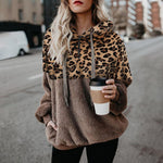 Încarcă imaginea în vizualizatorul Galerie, Pulover cu glugă, cu mânecă lungă, căptușită cu lână, leopard contrastant
