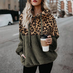 Încarcă imaginea în vizualizatorul Galerie, Pulover cu glugă, cu mânecă lungă, căptușită cu lână, leopard contrastant
