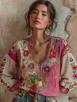 Încarcă imaginea în vizualizatorul Galerie, Top cu decolteu în V și broderie patchwork

