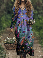 Încarcă imaginea în vizualizatorul Galerie, Rochie maxi din amestec de in cu imprimeu floral vintage pentru femei
