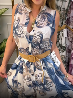 Încarcă imaginea în vizualizatorul Galerie, Rochie elegantă fără mâneci, cu imprimeu floral și nasturi
