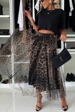 Încarcă imaginea în vizualizatorul Galerie, Fusta maxi in linie A cu talie elastica si imprimeu leopard din tul de toamna

