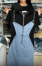 Încarcă imaginea în vizualizatorul Galerie, 💓Fustă de damă din denim cu guler rotund și imprimeu petic
