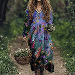 Încarcă imaginea în vizualizatorul Galerie, Rochie maxi din amestec de in cu imprimeu floral vintage pentru femei
