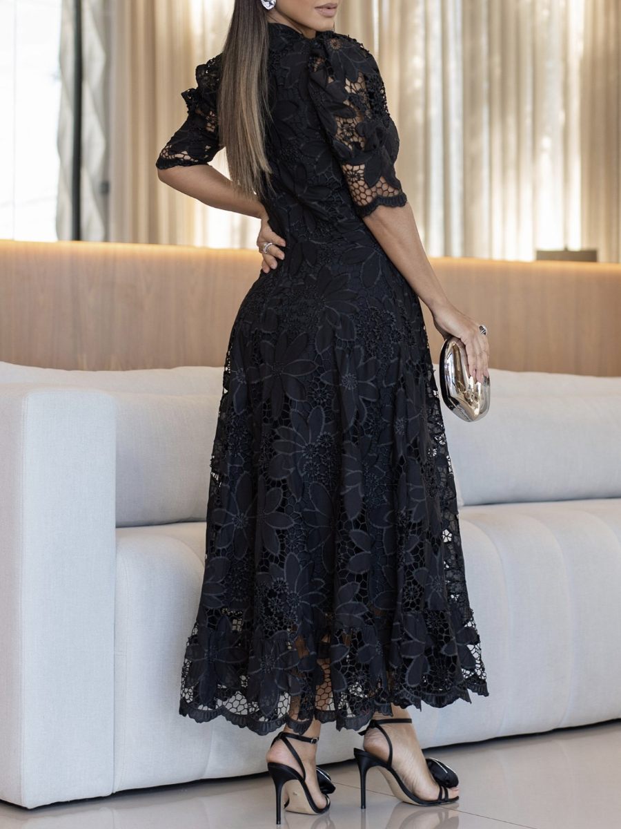 Rochie Elegantă din dantelă cu mâneci bufante