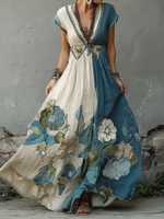 Încarcă imaginea în vizualizatorul Galerie, Rochie retro japoneză Sakura artistică din in cu mânecă scurtă pentru femei
