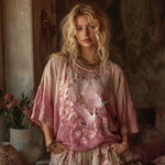 Încarcă imaginea în vizualizatorul Galerie, Cămăși vintage cu mâneci trei sferturi din in, cu model floral în gradient, cu flori de cireș și imprimeu floral
