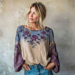 Încarcă imaginea în vizualizatorul Galerie, Tricou cu broderie florală în degrade
