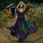 Încarcă imaginea în vizualizatorul Galerie, Rochie brodată 3D cu trandafir violet
