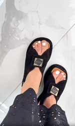 Încarcă imaginea în vizualizatorul Galerie, Sandale la modă pentru femei, cu vârful deschis, din piele întoarsă
