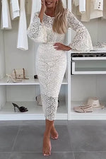 Încarcă imaginea în vizualizatorul Galerie, Rochie mulată cu mâneci în formă de floare și dantelă
