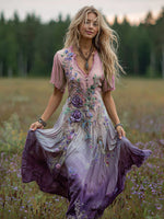 Încarcă imaginea în vizualizatorul Galerie, Women's Bohemian Floral Art Gradient Linen Maxi Dress
