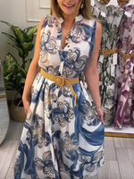Încarcă imaginea în vizualizatorul Galerie, Rochie elegantă fără mâneci, cu imprimeu floral și nasturi
