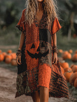 Încarcă imaginea în vizualizatorul Galerie, Rochie midi vintage cu imprimeu patchwork de Halloween
