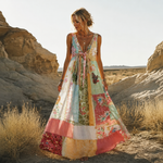 Încarcă imaginea în vizualizatorul Galerie, Rochie vintage boemă cu imprimeu floral petic din bumbac și in pentru femei
