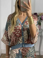 Încarcă imaginea în vizualizatorul Galerie, Set bluză și fustă la modă cu imprimeu de pește și decolteu în V
