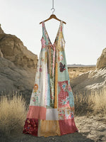 Încarcă imaginea în vizualizatorul Galerie, Rochie vintage boemă cu imprimeu floral petic din bumbac și in pentru femei
