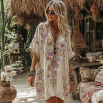Încarcă imaginea în vizualizatorul Galerie, Rochie midi cu decolteu în V și broderie florală pentru femei
