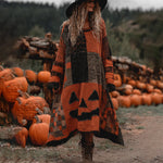 Încarcă imaginea în vizualizatorul Galerie, Fustă maxi vintage de Halloween cu față de dovleac din bumbac îngroșat
