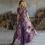 Încarcă imaginea în vizualizatorul Galerie, Rochie maxi violet cu decolteu în V și broderie 3D cu trandafiri

