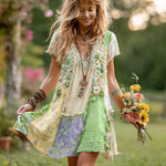 Încarcă imaginea în vizualizatorul Galerie, Rochie scurtă pentru femei, cu imprimeu floral retro, din bumbac și in
