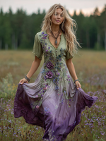 Încarcă imaginea în vizualizatorul Galerie, Women's Bohemian Floral Art Gradient Linen Maxi Dress
