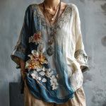 Încarcă imaginea în vizualizatorul Galerie, Tricou pentru femei cu decolteu în V, pictură în ulei vintage, artă florală
