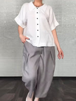 Încarcă imaginea în vizualizatorul Galerie, Set cămașă-pantaloni casual din bumbac și in pentru femei, culoare solidă
