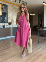 Încarcă imaginea în vizualizatorul Galerie, Rochie fără mâneci din bumbac și in
