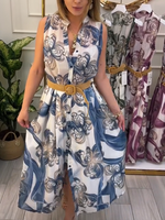 Încarcă imaginea în vizualizatorul Galerie, Rochie elegantă fără mâneci, cu imprimeu floral și nasturi
