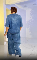 Încarcă imaginea în vizualizatorul Galerie, Set de pantaloni de vară pentru femei cu decolteu rotund și fermoar

