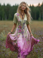 Încarcă imaginea în vizualizatorul Galerie, Women's Bohemian Floral Art Gradient Linen Maxi Dress
