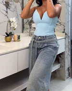 Încarcă imaginea în vizualizatorul Galerie, Pantaloni decorativi drepți din denim, crop
