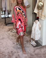 Încarcă imaginea în vizualizatorul Galerie, Rochie elegantă cu guler rotund și imprimeu mătase
