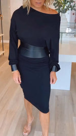 Încarcă imaginea în vizualizatorul Galerie, Rochie pentru femei cu guler rotund, în culori uni, cu acoperire la talie
